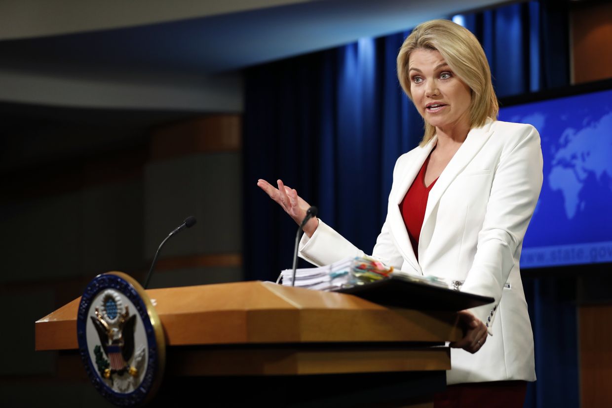 Официальный представитель Государственного департамента США Хизер Нойерт на пресс-конференции в Вашингтоне. 9 августа 2017