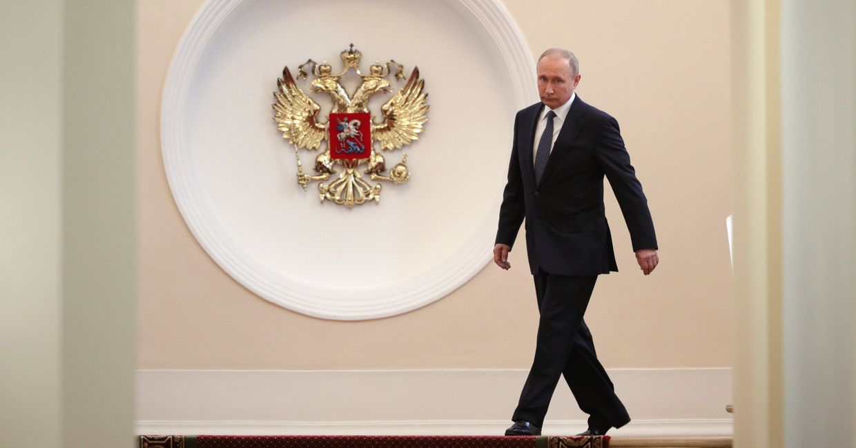 Избранный президент РФ Владимир Путин во время церемонии инаугурации в Кремль. 7 мая 2018