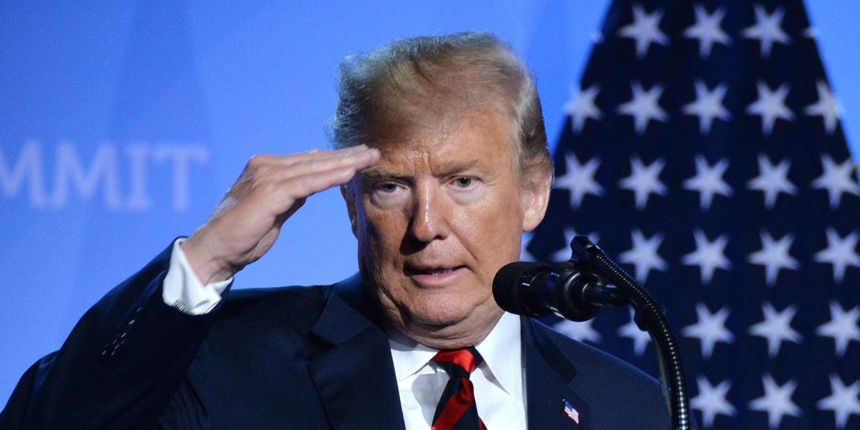 Президент США Дональд Трамп на пресс-конференции после участия в саммите НАТО в Брюсселе, Бельгии. 12 июля 2018