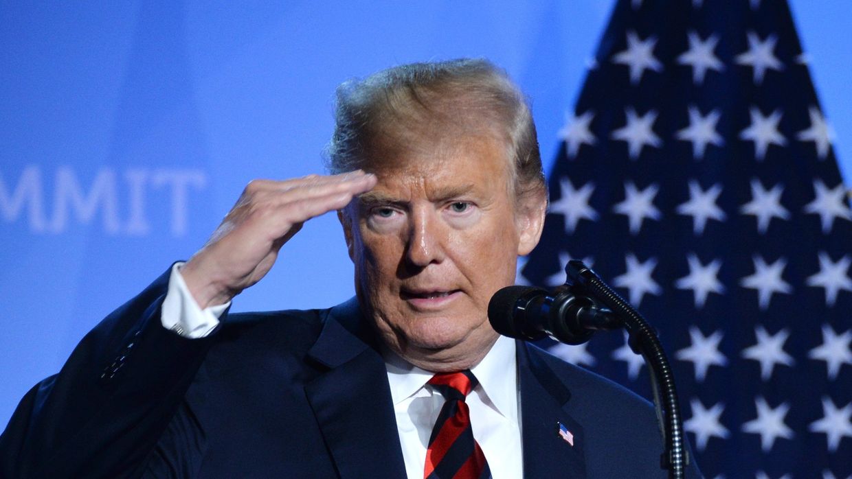 Президент США Дональд Трамп на пресс-конференции после участия в саммите НАТО в Брюсселе, Бельгии. 12 июля 2018