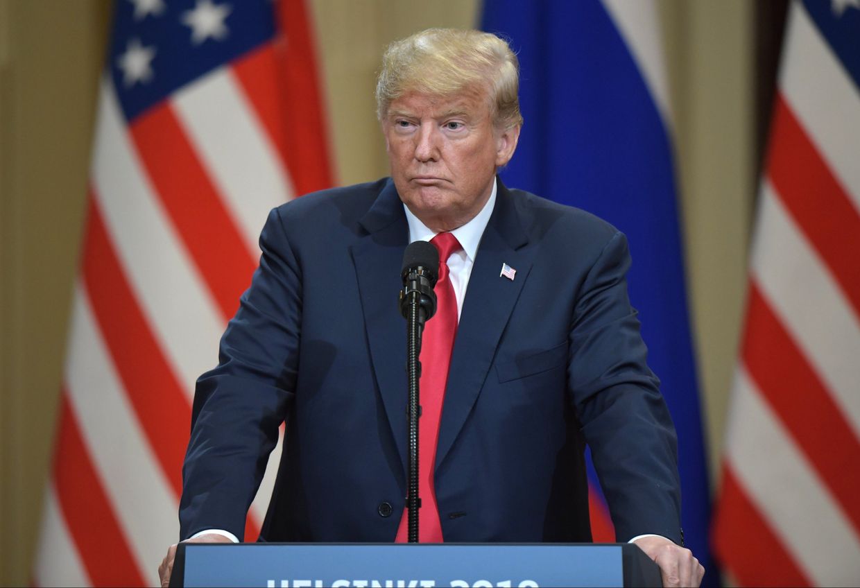 Президент США Дональд Трамп на совместной с президентом РФ Владимиром Путиным пресс-конференции по итогам встречи в Хельсинки. 16 июля 2018 Президент США Дональд Трамп на совместной с президентом РФ Владимиром Путиным пресс-конференции по итогам встречи в Хельсинки. 16 июля 2018