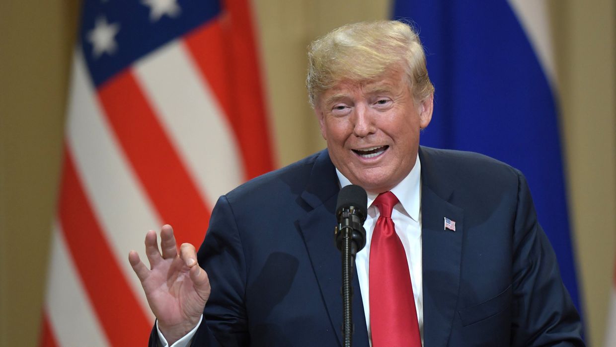 Президент США Дональд Трамп на совместной с президентом РФ Владимиром Путиным пресс-конференции