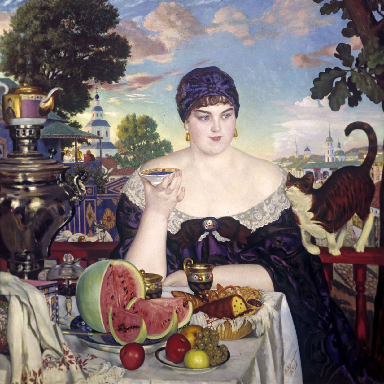 Борис Михайлович Кустодиев (1878–1927). Купчиха за чаем, 1918 год