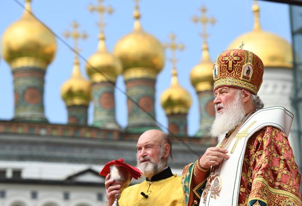 Патриарх Московский и всея Руси Кирилл во время празднования 1030-летия Крещения Руси. 28 июля 2018