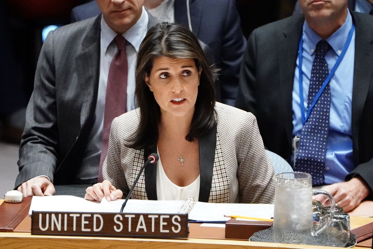 Постоянный представитель США при ООН Никки Хейли на заседании Совета Безопасности ООН о ситуации в Крыму
