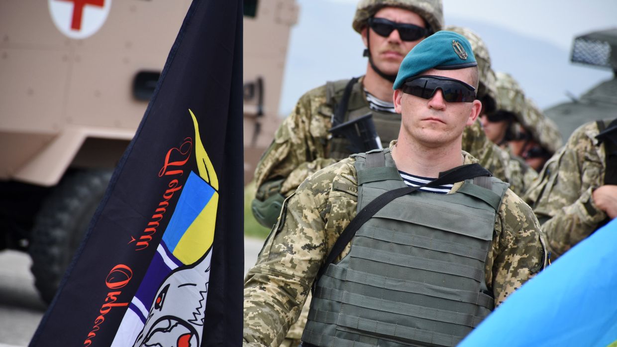 Военнослужащий армии Украины на открытии международных военных учений под эгидой НАТО в Грузии