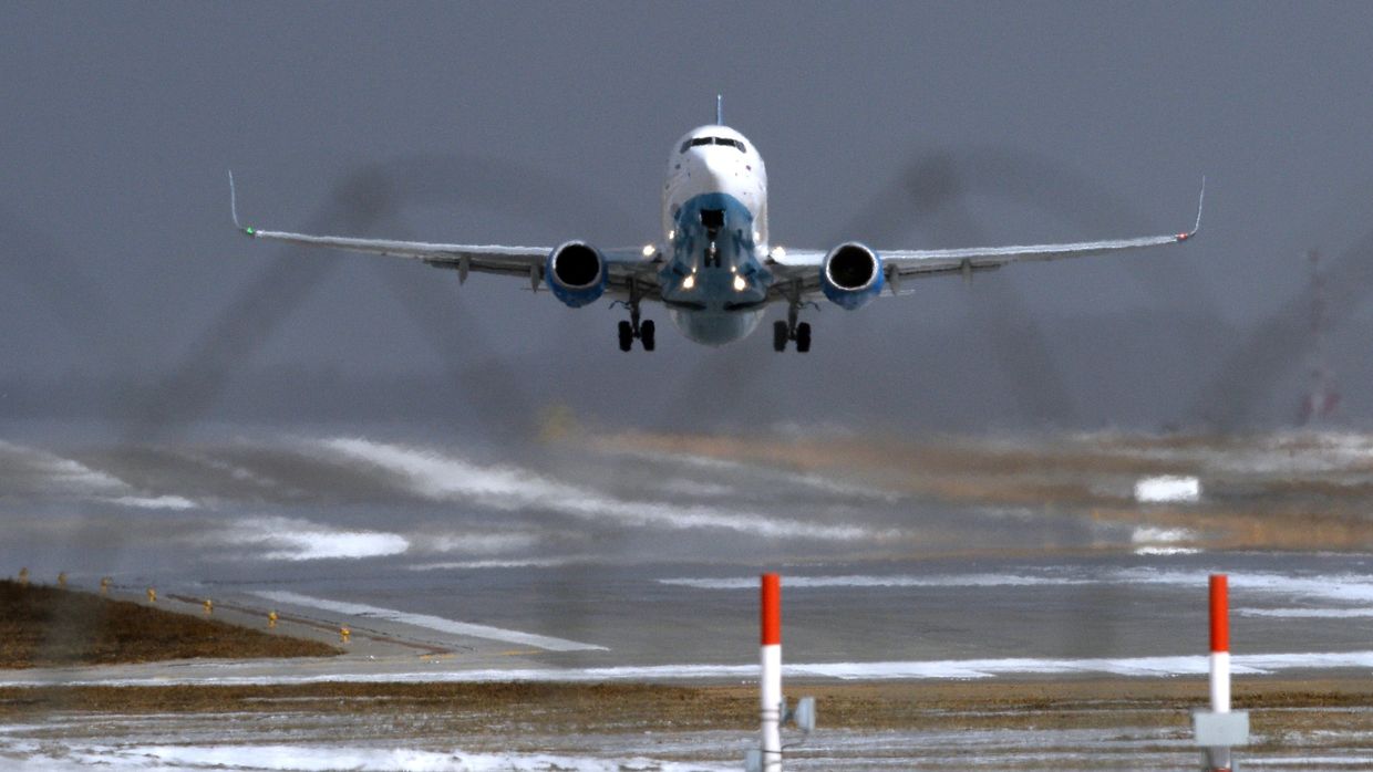 Самолет Boeing 737-800 авиакомпании FlyDubai совершает посадку в аэропорту Внуково в Москве