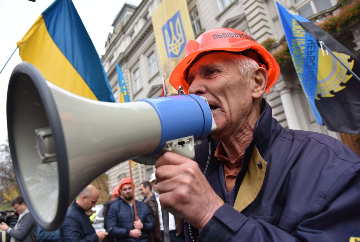 Акция протеста шахтёров во Львове