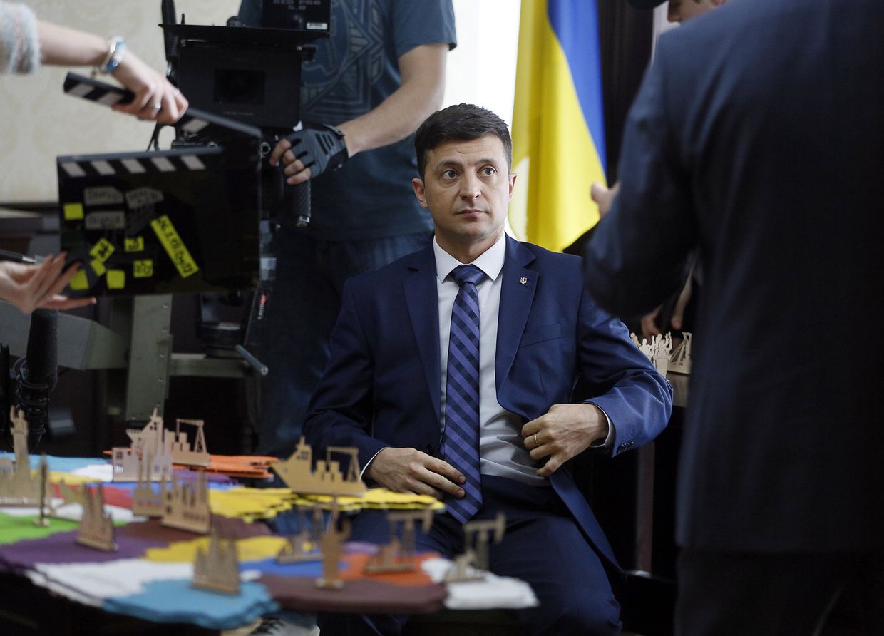 Украинский актер Владимир Зеленский на съемочной площадке фильма в Киеве