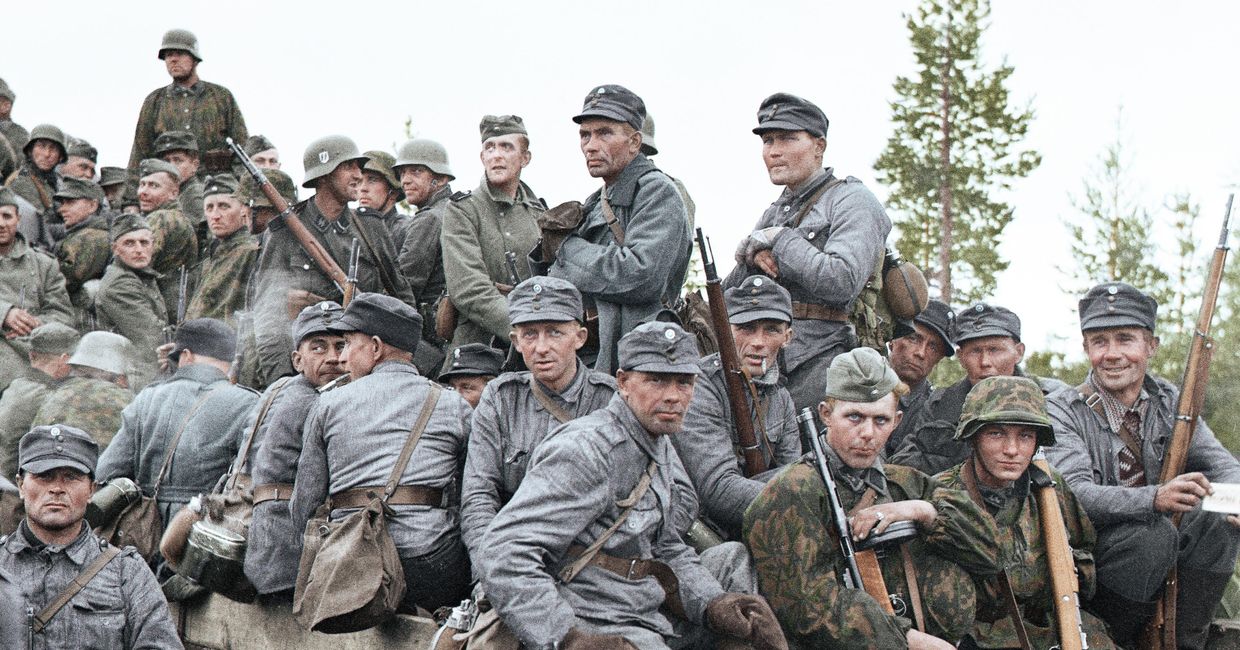 22 августа 1941. Финские солдаты и немецкие эсэсовцы в Карелии