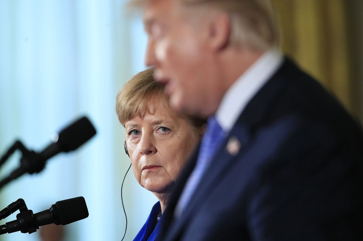 Канцлер Германии Ангела Меркель и президент США Дональд Трамп во время пресс-конференции в Вашингтоне