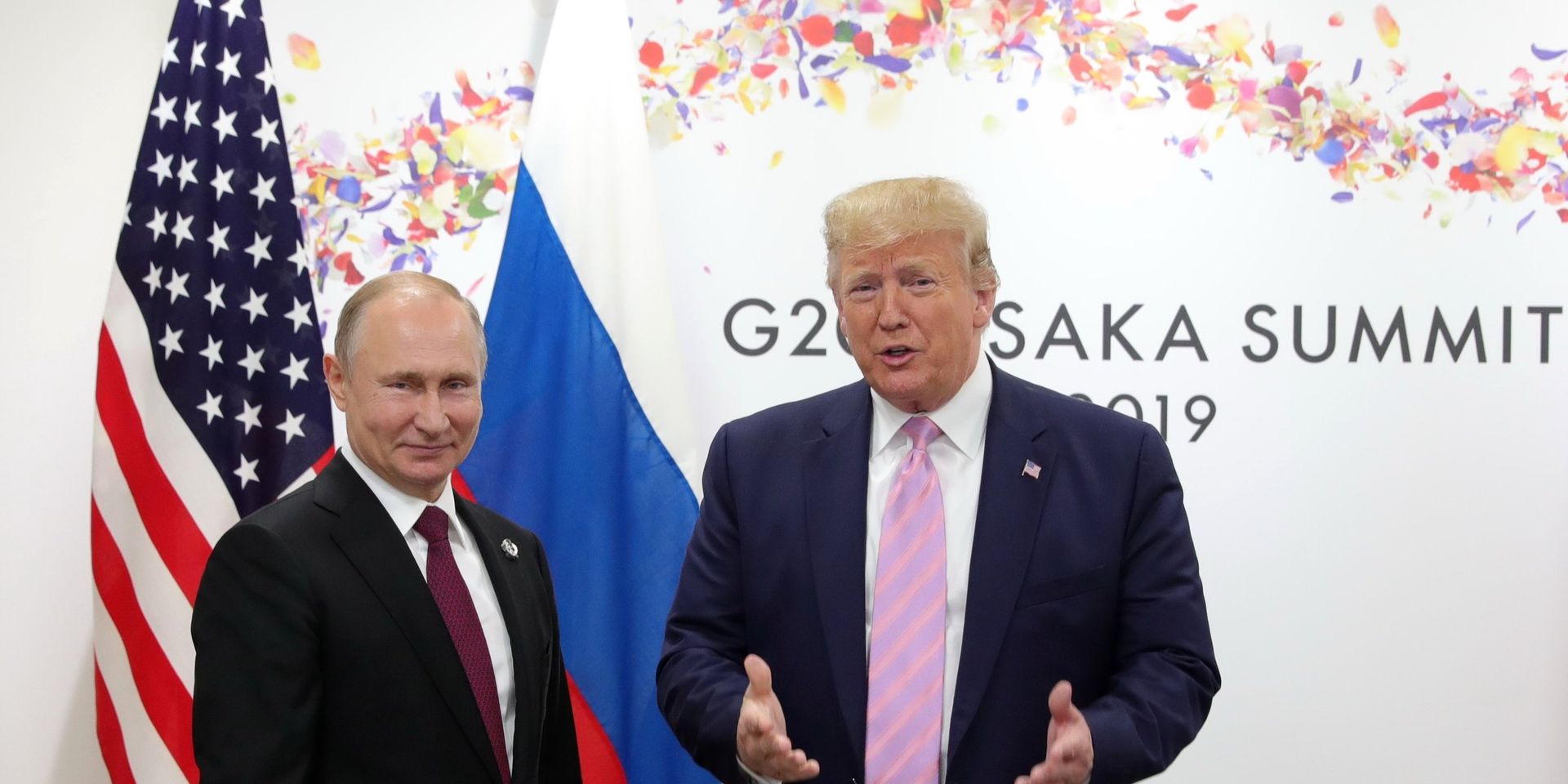 Президент РФ Владимир Путин и президент США Дональд Трамп во время встречи на полях саммита Группы двадцати в Осаке 28 июня 2019 года - ИноСМИ, 1920, 06.10.2024
