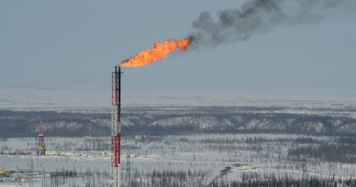 Вид Ванкорского нефтегазового месторождения в Красноярском крае с борта вертолета