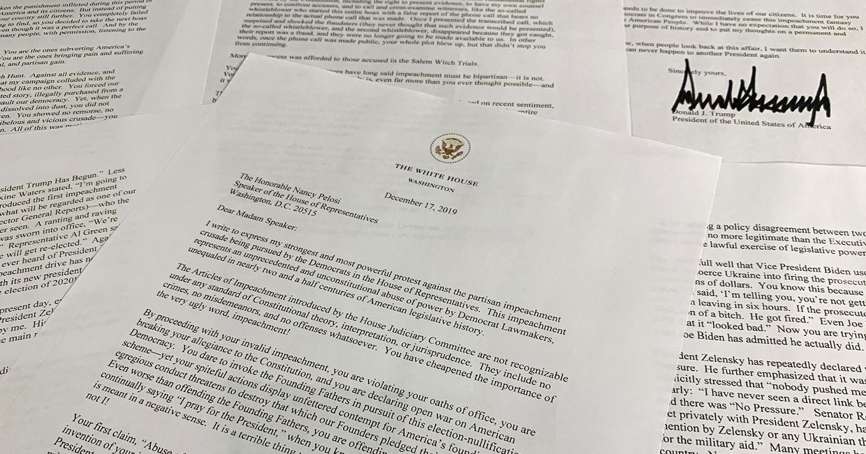 Письмо президента США Дональда Трампа спикеру Палаты представителей Нэнси Пелоси