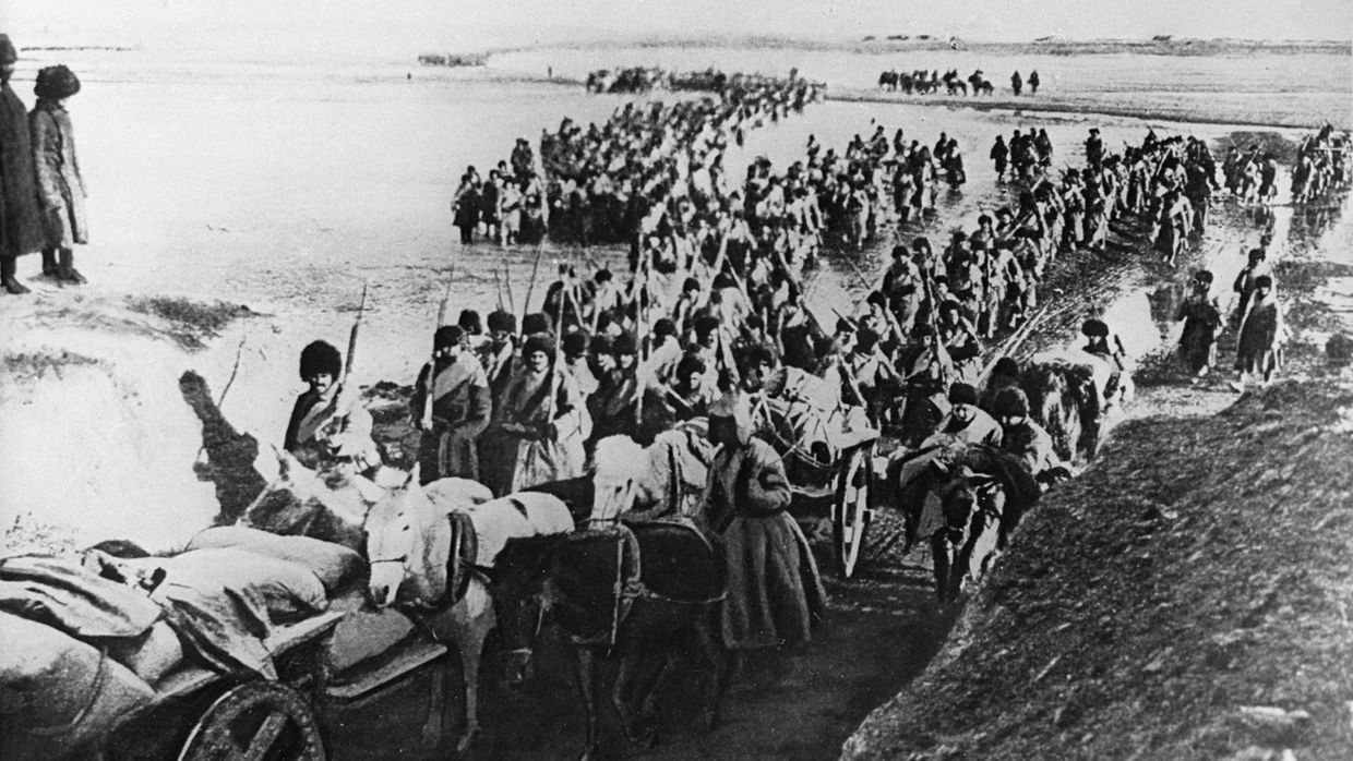 Русско-японская война 1904-1905 гг. за контроль над Маньчжурией и Кореей. Переправа русской армии через реку Хуанхе в Китае.