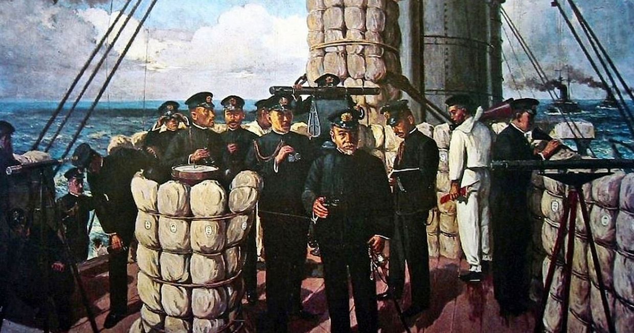 Хэйхатиро Того на мостике флагманского броненосца «Микаса» Хэйхатиро Того на мостике флагманского броненосца «Микаса»