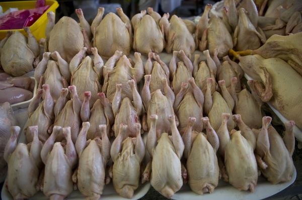 Куры на прилавке Дорогомиловского рынка