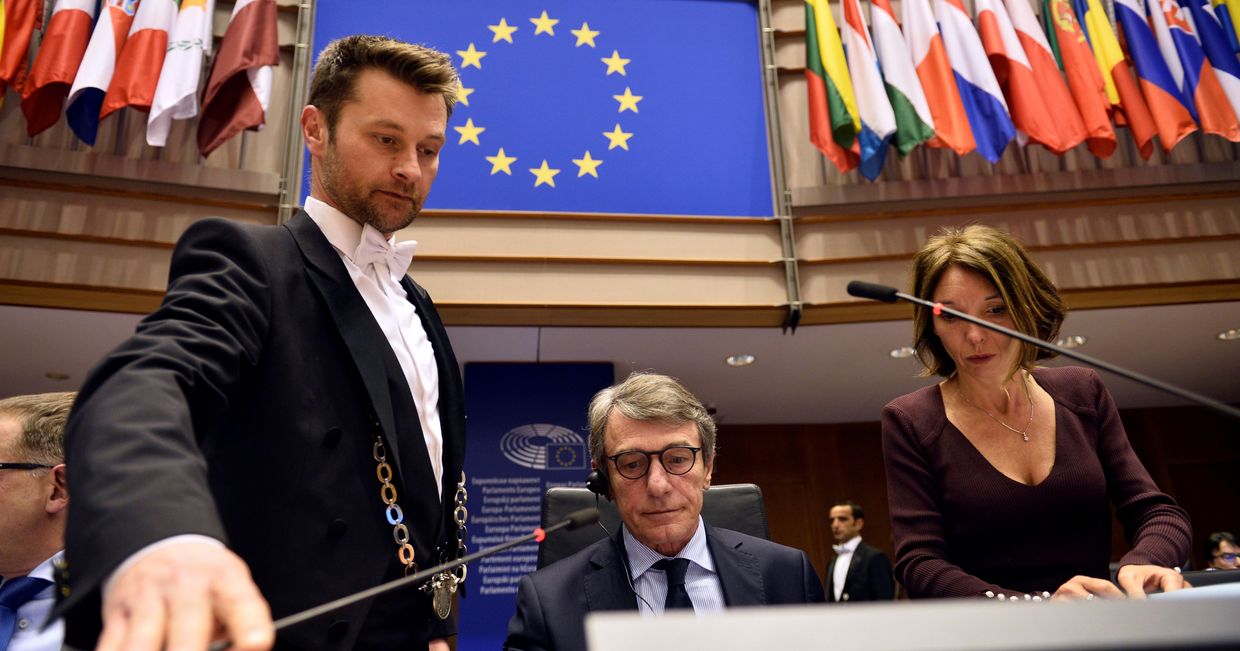 Председатель Европейского парламента Давид Сассоли открывает пленарное заседание, Брюссель, Бельгия