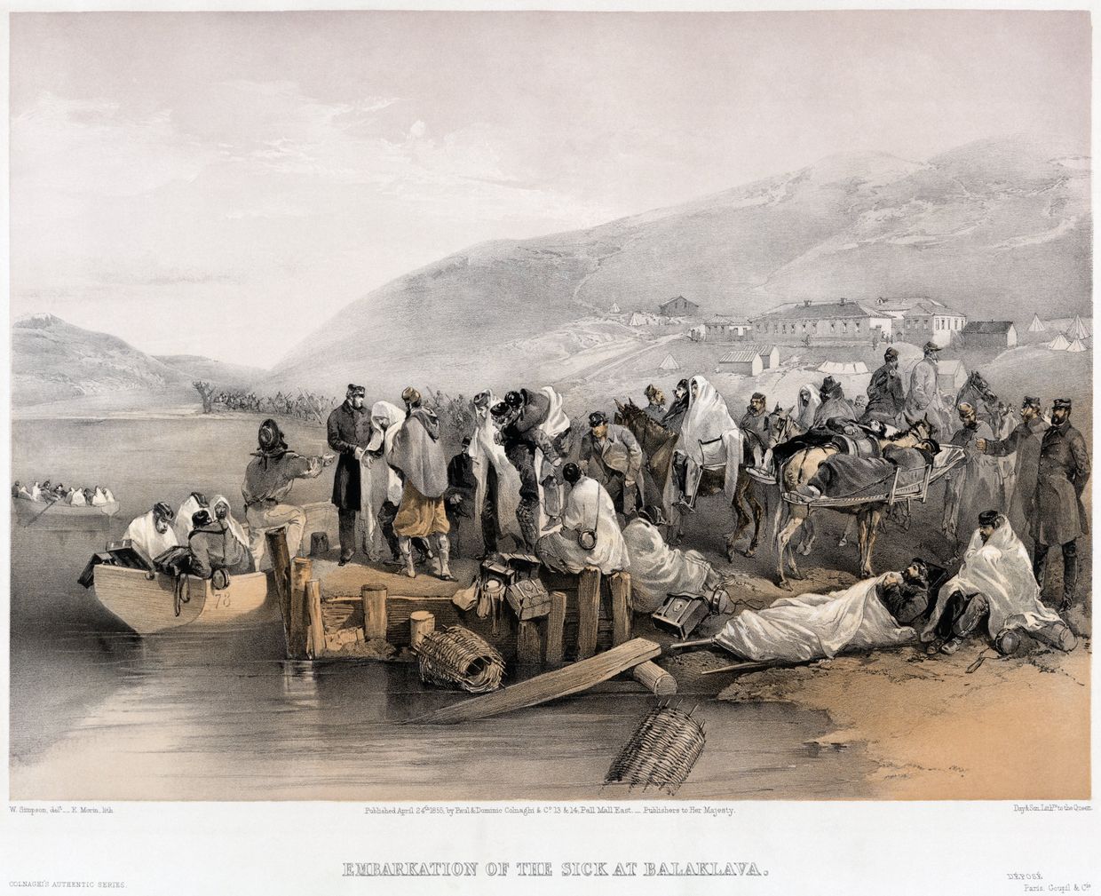 Раненые в Балаклаве. Раскрашенная литография Уильяма Симпсона, 1855