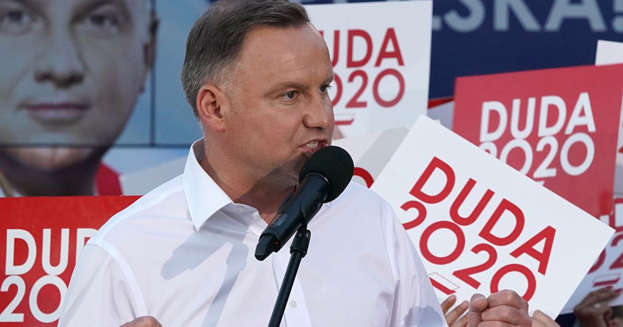 Президент Польши Анджей Дуда во время предвыборного митинга