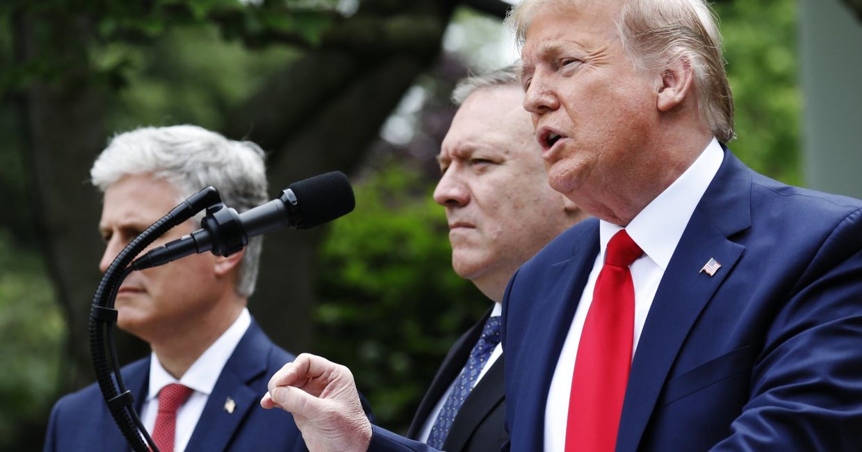 Брифинг президента США Д. Трампа в розовом саду возле Белого дома в Вашингтоне