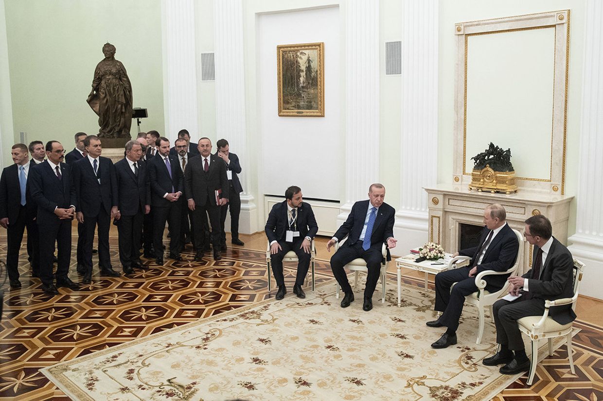 Президент РФ Владимир Путин и президент Турции Реджеп Тайип Эрдоган во время встречи