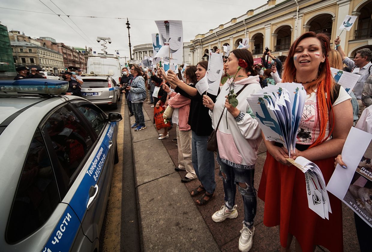 Акция солидарности с жителями Белоруссии прошла в Санкт-Петербурге