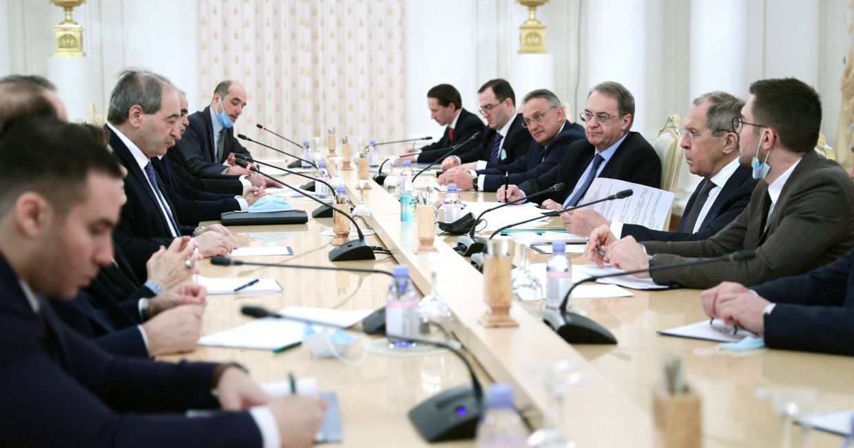 Встреча глав МИД РФ и Сирии С. Лаврова и Ф. Микдада