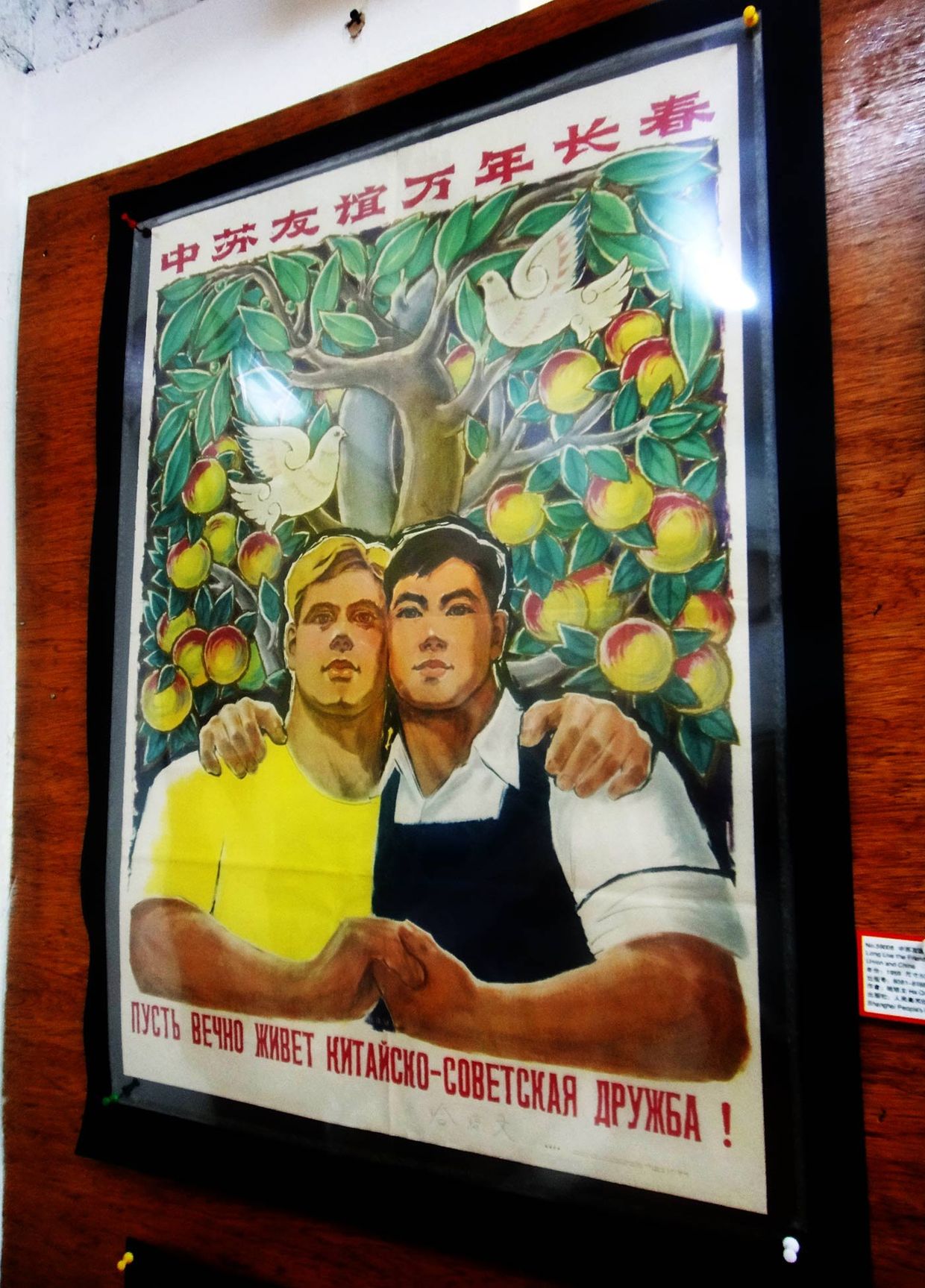 Плакат «Пусть вечно живет советско-китайская дружба» в Музее пропаганды в Шанхае, Китай